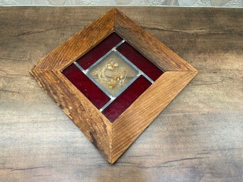 Vintage Diamond-shaped Stained Glass And Pressed Flower Suncatcher B1