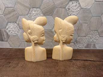 Vintage Or Antique Carved Figural Busts Lot Of 2 B1