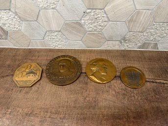 Vintage Commemorative Bronze And Brass-toned Medallions And Achievement Tokens Lot Of 4 B1