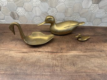 Vintage Mid-century Brass Duck-themed Decorative Pieces Lot Of 3 B2