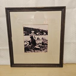 Framed Black & White Artwork: Two Men Fishing