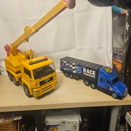 Toy Crane Truck & Race Car Transport Truck