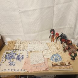 Lot Of Halloween Dolls And Vintage Linens