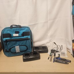 Travel & Utility Lot – Blue Backpack/Suitcase, Shaving Kit & Walkie Talkie Chargers