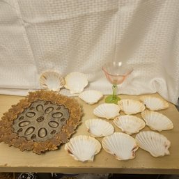 Pottery Shell-Outlined Plate With Assorted Shells