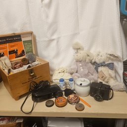 Mixed Collectibles & Utility Lot  Shoe Kit, Cameras, Bears & More