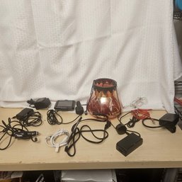 Mixed Home & Tech Lot – Glass Candle Holder, Chargers & Gadgets