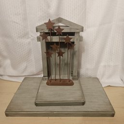 Large Wooden Decorative Piece With Metal Stars