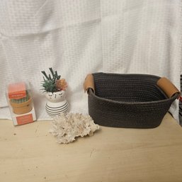 Decorative Home Décor Lot – Planter, Cactus, Coral & Basket
