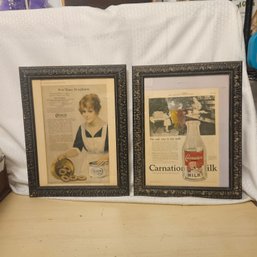 Framed Vintage Advertisement Lot – Carnation Milk & Crisco Doughnuts