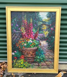 Huge Framed Signed Floral Flowers Oil Painting
