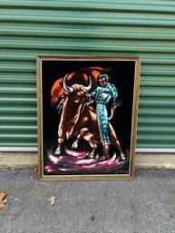 Vintage Bullfighter Matador Framed Painting On Velvet