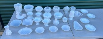 30 Pieces Of Vintage Milk Glass W/ Fire King & Pyrex