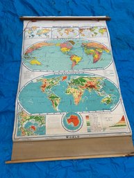 Lot Of 4 Vintage Classroom Wall Maps Of The World,  United States & Canada
