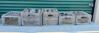 Lot Of 5 Antique & Vintage Milk Crates & Bottles