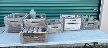 Lot Of 6 Antique & Vintage Milk Crates With Bottles