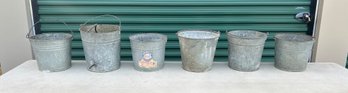 6 Vintage Galvanized Buckets