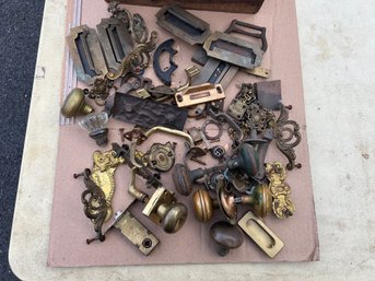 Box Of Antique Doorknobs, Drawer Pulls & Hardware
