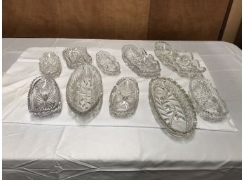 10 Antique Cut Glass Crystal Oval Dishes