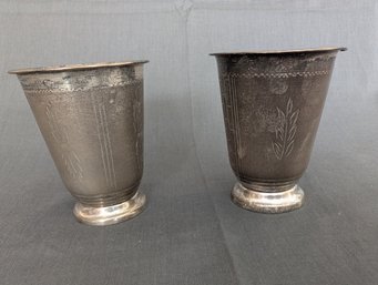 Pair Of Asian Silver Sake Cups (9E)