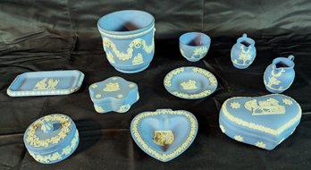 Lot Of Blue Wedgwood Jasperware 10 Pieces (11E)