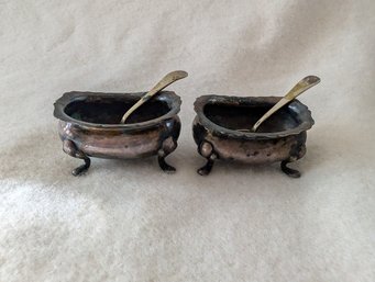 2x Silver Footed Sugar Jars With Spoons - 84 Grams Pure Sterling (Lot 14M)