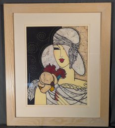 Woman In White Hat Original Batik By Paula May Green (42E)