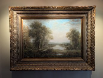 Huge Pond Landscape Oil Painting - Dark Golden Frame (lot 2J)