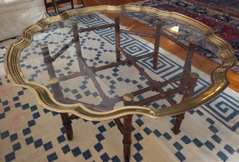 Baker Regency 1970's Round Glass, Brass Coffee Table (3E)