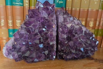 Pair Of Amethyst Quartz Crystal Bookends (6E)
