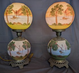 Pair Of Hand Painted Gone With The Wind Lamps (4E)