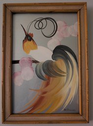 Mid Century Whimsical Bird Painting (15E)