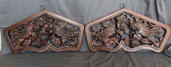 Pair Of Antique Asian Camphor Wood Carvings (37E)