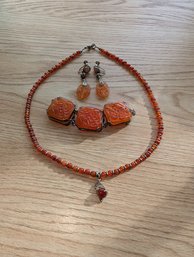 Sterling & Carved Carnelian Set (23M)