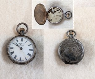 Antique Sterling Silver Pocket Watch, J. Elliot & Cos Marvel Cardiff, Swiss Made - 23.4 Grams (Lot 15M)