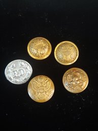 Nice Lot Of 5 Antique Buttons- Military-fire- Local Estate Find