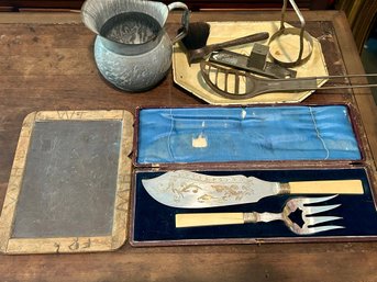Antique Items, Cake Set, Graniteware, Early School Childs Blackboard, Nit Grader, Etc.