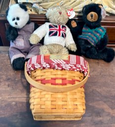 Longaberger Glad Tidings 1998 Basket W/ Liners, Plus 3 TY Plush Bears
