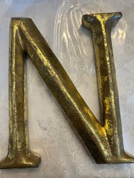 Gold Guilded 9.5 Inch Letter N - Can Hang On A Wall
