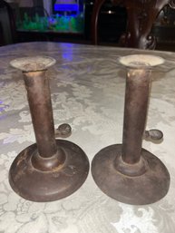 Pair 18th Century Working Pushup Candlesticks, 5.5 Inches Tall