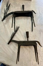 Forged Iron Antelopes Candle Holders, Standing 12 & 14 Inches Tall