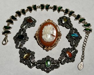 Cameo, Butterfly Bracelet By Cool Jewels, & Multi Color Stones Bracelet