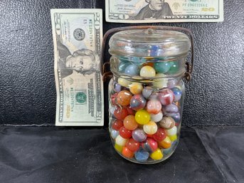 Vintage Glass Atlas Jar Filled With Vintage Marbles