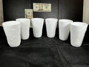 Vintage Indiana Glass Colony Harvest Milk Glass Tumblers In The White Grape Vine Pattern