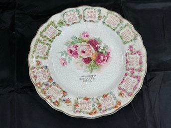 1909 Carnation McNicol Ohio Advertising Calendar Plate Featuring A Floral Rose Design 9.5 In Diameter