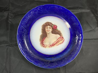 Vintage Royal Labelle Plate Features A Decorative Cobalt Blue Border With Embossed Patterns 13 In Diameter