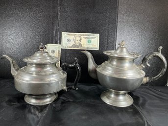 Two Vintage Pewter Teapots