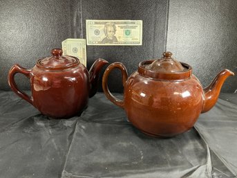Two Vintage Traditional Brown Betty Teapots