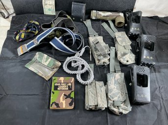 Military Mixed Lot - Ammo Pouches, D.O.C. Cases, Wallet, Belt, Flashlight, Navy Lanyard