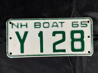 Vintage 1965 New Hampshire Boat License Plate, Number Y128